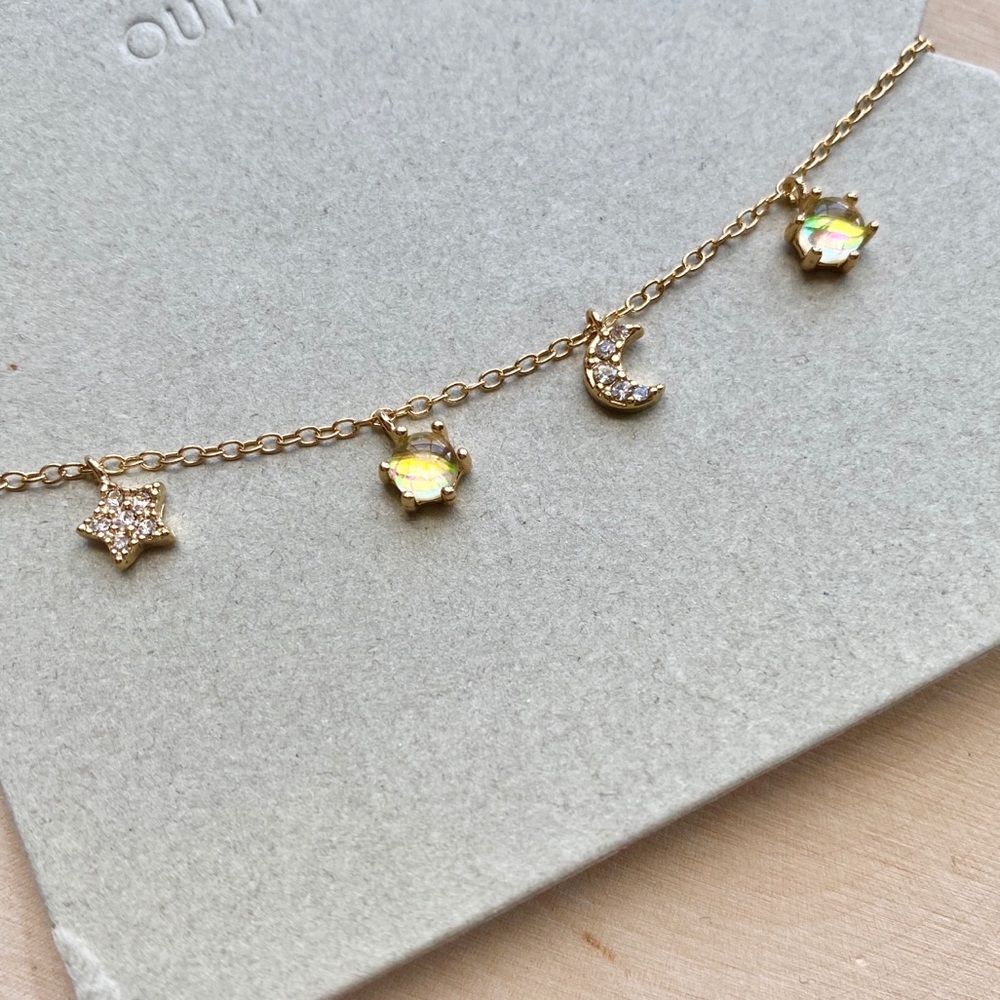 NWT Urban Outfitters Celestial Charm Bracelet Gold - Moon, Star, Glass Charms - Picture 12 of 15